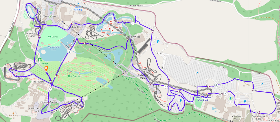 Alton Towers 7k Lap Route V1